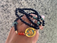 6mm天然降真香木珠 純銀燒藍扎基拉姆設計多圈手串手持項鍊fs