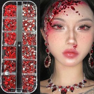 New Year Red Diamond Face Stickers Black Red Gothic Diamond Blood Tears Makeup Red Diamond Face Stic