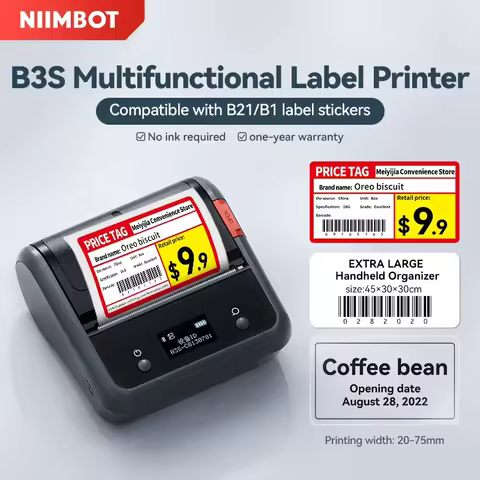 Niimbot B3S Label Printer Inkless Bluetooth Portable 20-75mm For Supermarket Business Self-Adhesive 