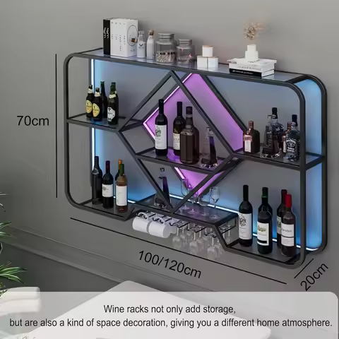Wine Rack Bar Shelves Wall Mounted with Hanging Wine Glass Rack Holder Mini Bar Liquor Cabinet Bar B