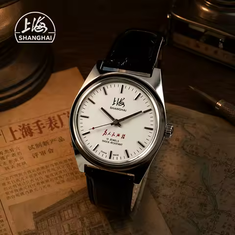 SHANGHAI Men Vintage 19 Jewels Manual Mechanical Watch Shock Resistant Leather Strap Classic Dress W