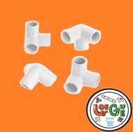 3 Way PVC Fitting konektor side tee elbow pipa pvc 3 cabang arah warna putih & abu-abu ukuran 1/2 3/