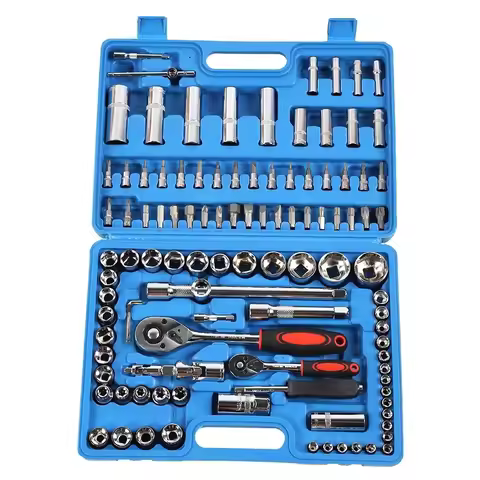 108Pcs Ratchet Wrench Set 1/4in 1/2in CR40 Steel Socket Set Tool Case Box Hand Tool Kits