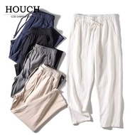 HOUCH COD Slim Fit Straight Cut Smart Casual Men Long Pants Linen Cotton