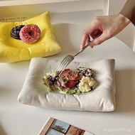 [1.2Ten Thousand People]Cream Irregular Pillow Dessert High-end Deep Plate Ceramic Tableware French 