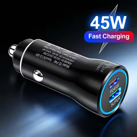 45W USB-C Black Car Charger Dual Port Type C PD Charger Fast Car Charging Power Adapter Suitable For