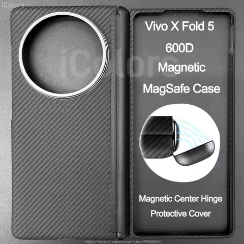 For Vivo X Fold 5 Aramid Case Magnetic Center Hinge Protective Cover Carbon Fiber Magsafe Case Ultra