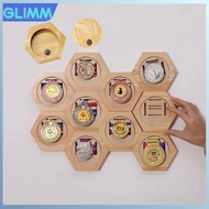 Medal Holder Display Rack Hexagonal Honeycomb Medal Display Stand Wood Storage Shelves Collectible M