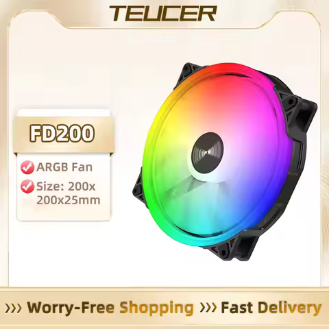TEUCER FD200 Computer Case Fan 200mm High Air Volume 4Pin Quiet Cooling Fan 20cm ARGB Fans Desktop P