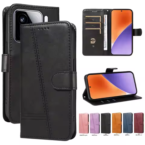 Line Leather Case For Xiaomi 15 14 13 13T 12 12T 11T Pro 15 14 13 Ultra 13 12 11 10T Lite Flip Walle