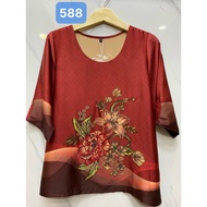 Middle-aged women's silk shirt, stone-embellished pattern, 50-77kg