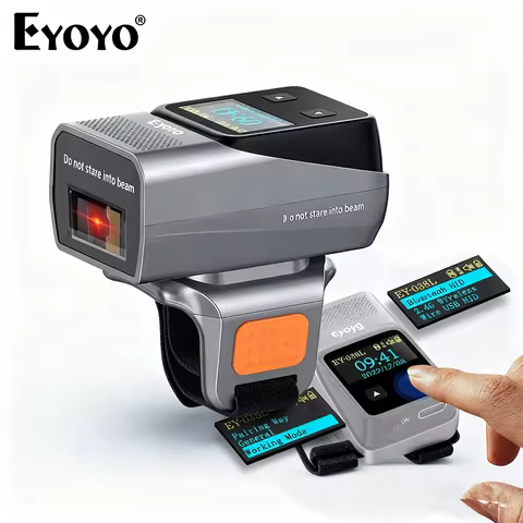 Eyoyo 2D Bluetooth Ring Barcode Scanner with Screen Mini Wearable Wireless Finger QR Bar Code Scanne