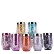U-Shaped Eggshell Cup 10oz Can Set Pot Belly Cup Creative Double-Layer Sequined Water Cup Egg Thermo