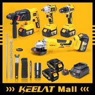 KEELAT Cordless Combo Set Brushless Drill Impact Wrench Angle Grinder Rotary Hammer Drill Combo Set 