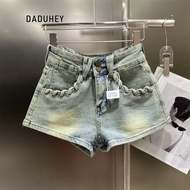 DaDuHey Woven Pocket Decoration Super a Distressed Shorts New Hot Girl High Waist Sexy Slim Fit Deni