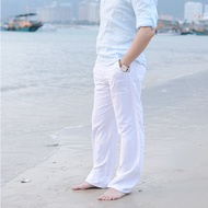 Men Cotton Linen Wed Leg Trousers Summer Casual Comfortable Thai Fisherman Loose Long Pants White Black Solid Autumn Plus Size