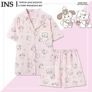 Pure ผ้าฝ้าย สไตล์ญี่ปุ่น น่ารัก Mikko ผู้หญิง ชุดนอน ฤดูร้อน เสื้อผ้าใส่ในบ้านแขนสั้น Fresh การ์ตูน