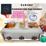 3 x 8 Liters Triple Commercial Gas Deep Fryer Oden Noodle Combo Western Fast Food Cooking Stove DAPU