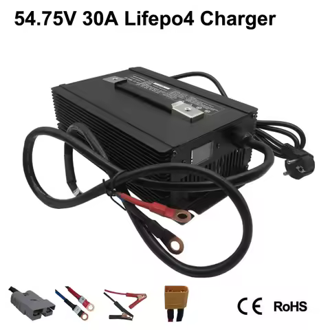 54.75V 48V 30A LiFePO4 Motorcycle RV Charger 15S 15A 20A LFP Energy Storage Forklift Sightseeing Car