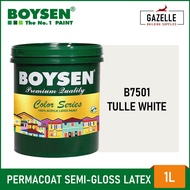 ❒☼Boysen Color Series Permacoat Semi-Gloss Latex Paint Tulle White B7501- 1 Liter