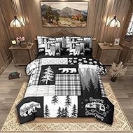Erosebridal 7Pc Rustic Cabin Lodge King Bedding Sets, Black Bear Farmhouse Comforter Set with Sheets
