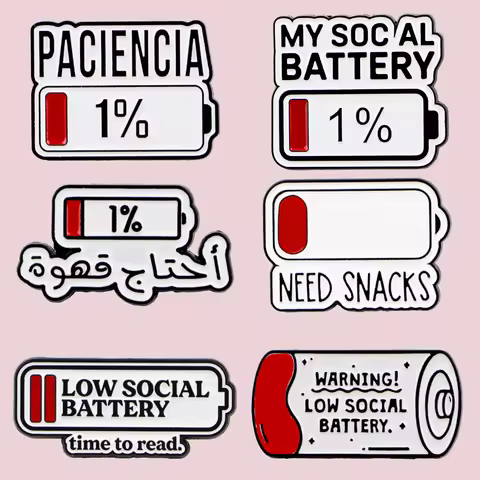 Paciencia 1% Patience Battery Enamel Pin Social Battery Brooch Badge on Backpack For Clothing Access