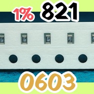 10pcs Chip resistor smd 8200 821 820R 1% size 1608 0603 820ohm 820 ohm