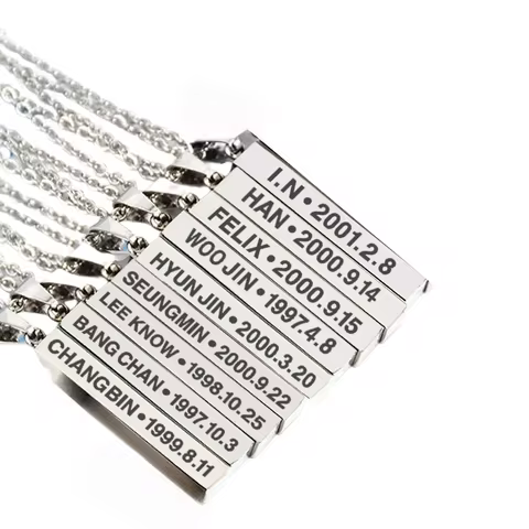 Stainless Steel KPOP Necklace 3D Rectangular Pendant Necklace HYUNJIN FELIX LEEKNOW BANGCHAN HAN Cha