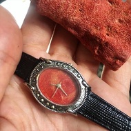 【Lost and find】古典款式 天然石 紅珊瑚 橢圓 手錶