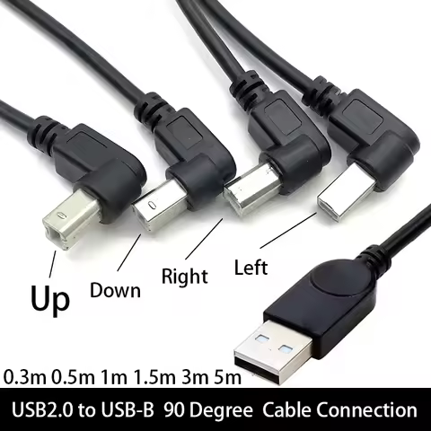 USB 2.0 A Male to USB-B Male 90 Degree Right Angle Printer Short Extension Cable for Printer, Scanne