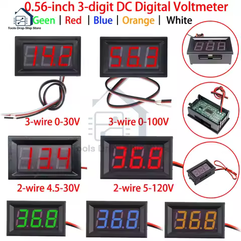 DC Digital Voltmeter 0-30V 0-100V Mini Voltage Meter Tester 2/3 Wire Volt Instrument Tool for Motorc