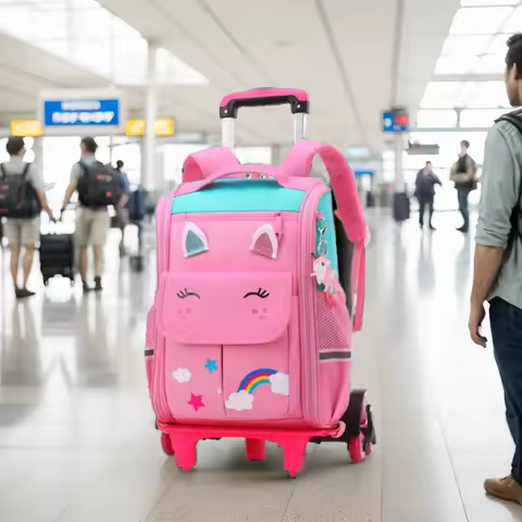 Children Trolley backpack wheels Student High capacity School bags Rolling Backpack kids Trolley bag