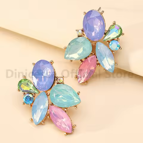 Korean Fashion Original Shiny Glass Decor Stud Earrings For Women Trend Boho Luxury Charm Fairy Wedd