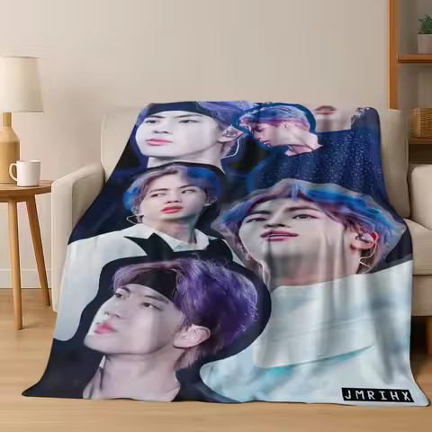 3D BTS Kpop JIMIN Kim Seok Jin Star Flannel Blanket Soft Warm Blanket for Bedroom Living Room Bed Tr
