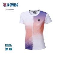 元豐東/東勢網球場~K-SWISS Sublimation Tee 女涼感排汗T恤白紫桔/T-Shirts