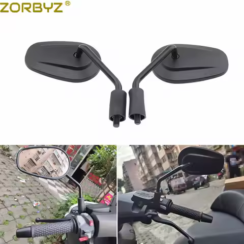 ZORBYZ Universal Motorcycle Black Aluminium Oval Rearview Side Mirrors For Honda Scooter GN250 GV250