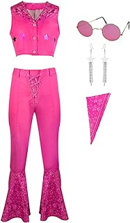 Adult Pink Cowgirl Costume70s Disco Disco Costume 80s Outfit Women Movie Halloween Costume Cosplay Set