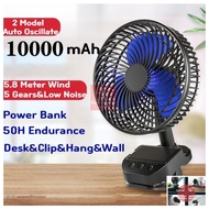10000mAH AutoOscillate Portable Fan Strong Wind USB Fan, Desktop Fan, Stroller Fan or Clip Fan,10000