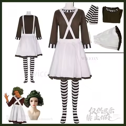 Cosplay Willy Charlie Costume Movie Loompa Role Play Oompa Outfits Full Set Suit Green Wig Halloween