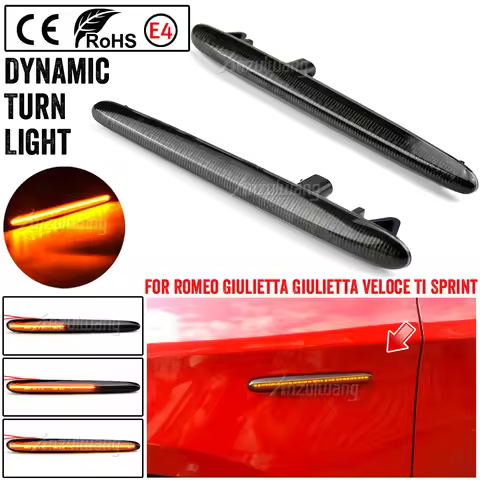 2Pcs LED Dynamic Side Marker Lights Arrow Turn Signal Blinker Lamps For Alfa Romeo Giulietta 940 Jul