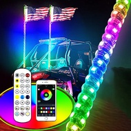 Remote Bluetooths APP Control 3ft 4ft 5ft 6ft Flexible Spiral RGB Color Antennas Offroad Car rzr UTV