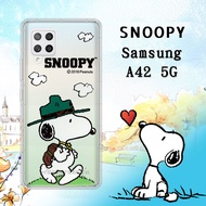 史努比/SNOOPY 正版授權 三星 Samsung Galaxy A42 5G 漸層彩繪空壓手機殼(郊遊)