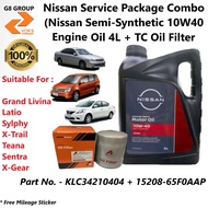 Nissan Service Package Combo ( NISSAN SEMI SYNTHETIC 10W40 ENGINE OIL 4L + TC OIL FILTER ) ( KLC34210404 + 15208-65F0AAP )