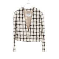 香奈兒斜紋軟呢無色外套 P62411V47773 羊毛腈綸 白色 黑色 二手 女款