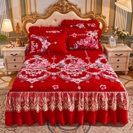 ผ้าปูเตียงแบบหนา2ชั้นผ้าปูเตียงปลอกหมอนแต่งลูกไม้ผ้าคลุมเตียงขนาดเต็มเตียงคู่คิงไซส์ผ้าคลุมเตียง
