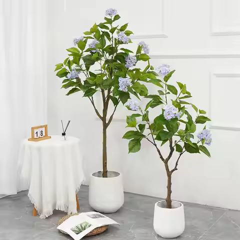 Artificial Hydrangea Tree 4ft Blue Flowers Fake Potted Decorative Hydrangea Flowers Tree, Modern Art