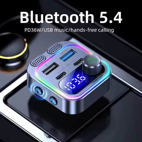 FM transmitter Bluetooth 5.4 dual microphone calling car MP3 U disk music player 66W USB car chargin
