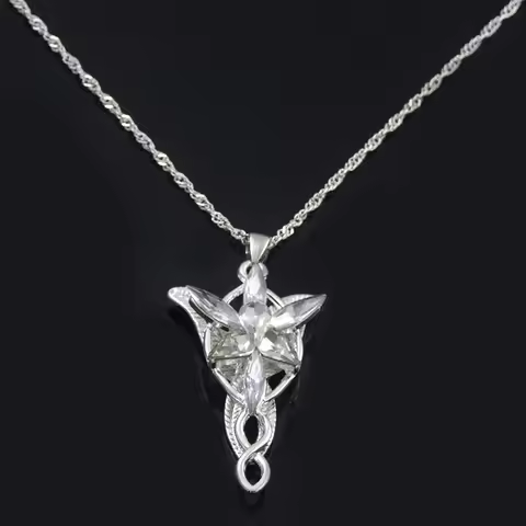 The Lord of the Rings Necklace Elf Princess Arwen Twilight Star Crystal Pendant Necklaces for Women 