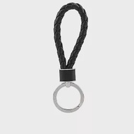 BOTTEGA VENETA 新款銀釦小羊皮編織鑰匙圈 (黑色)