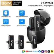 BOYA BY-WM3T Wireless Lavalier Lapel Microphone With Noise Reduction 100M Long-Distance for iPhone iPad Andriod Smartphone Cameras DSLR Video Recording Interview Podcast Vlog Streaming(2TX + 1RX + Charging Case)